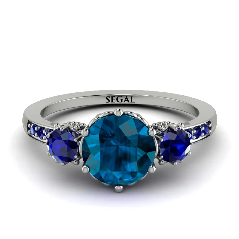 Custom Wedding Ring for Special Day-Vintage 3 Stones Blue Topaz Ring With Micro Pave - Luna No. 512