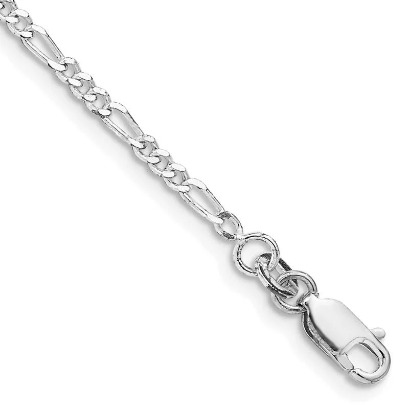 Stylish Bracelet with Gemstone Details-Sterling Silver Rhodium-plated 2.25mm Figaro Chain Bracelet