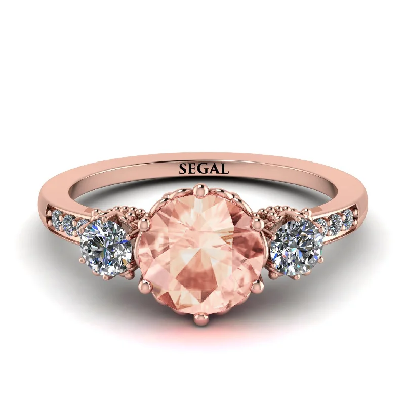 Custom Name Ring for Personal Touch-Vintage 3 Stones Morganite Ring With Micro Pave - Luna No. 902