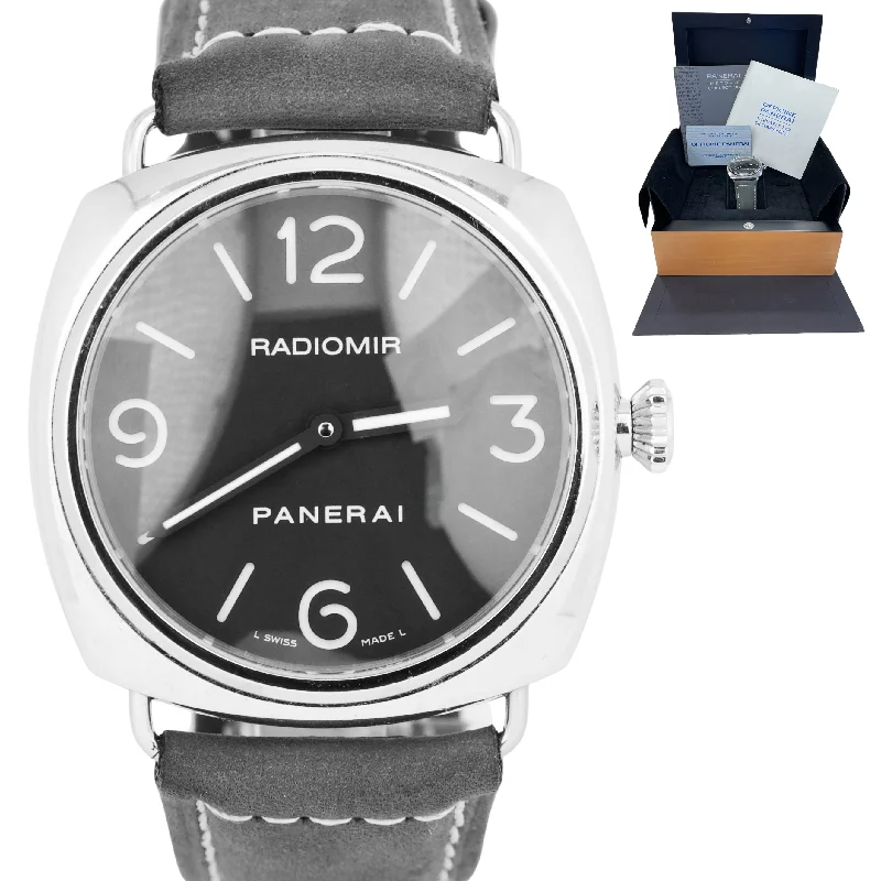 Eco-Friendly Watches for Women with Wood Straps-Panerai Radiomir Base Black PAM 210 N Manual 45mm Leather Watch PAM00210 B&P