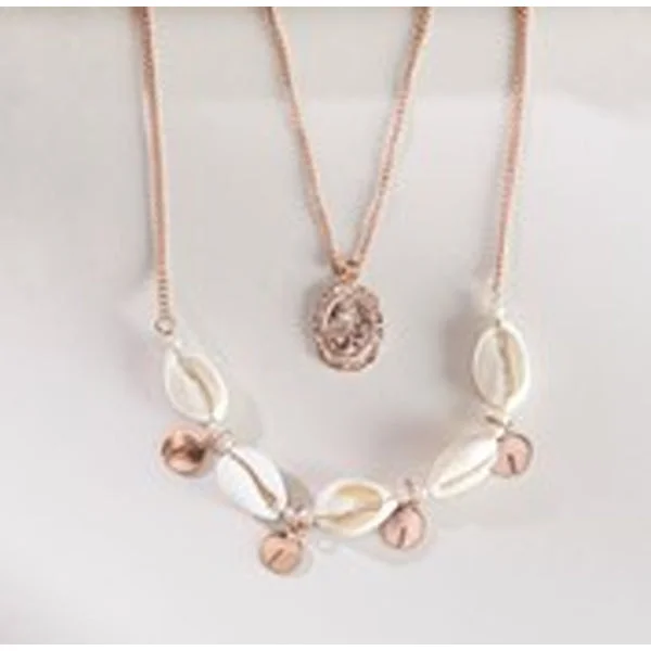 Layered Necklace with Multiple Charms-Charlie Paige Gold Necklace w/faux shells & anchor charm