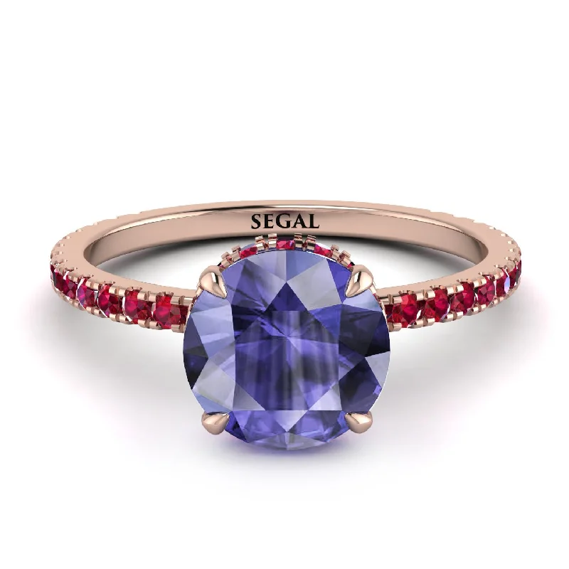 Stackable Silver Rings for Fashion-Hidden Diamond Round Tanzanite Cat Claw Engagement Ring - Aurora No. 211