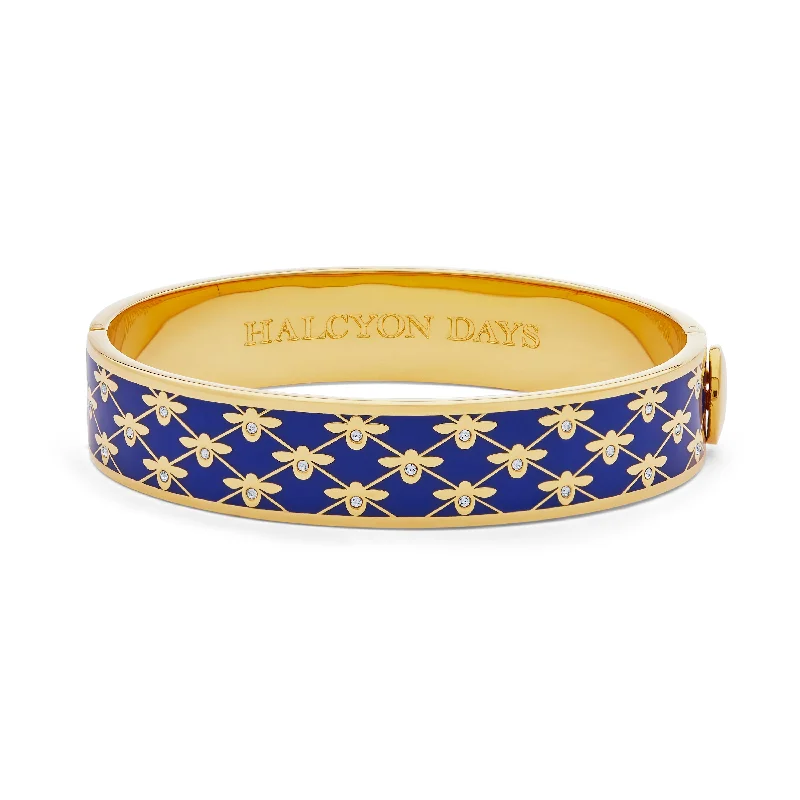 Custom Silver Bangles for Personalized Jewelry-Bee Sparkle Trellis Cobalt & Gold Bangle