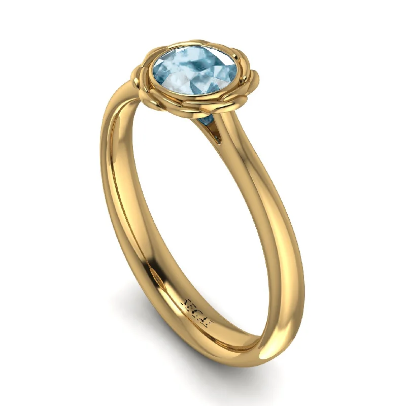 Classic Rose Gold Engagement Ring-Solitaire Minimalist Aquamarine Ring - Eden No. 401