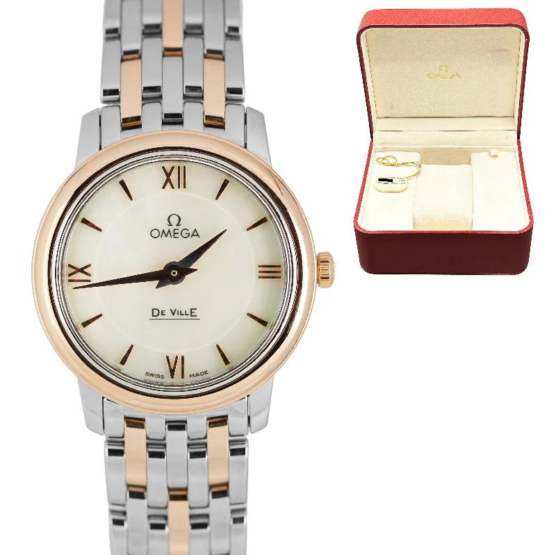 Designer Watches with Diamonds-Omega De Ville Prestige Two-Tone Mother of Pearl 27mm 424.20.27.60.05.002 Watch