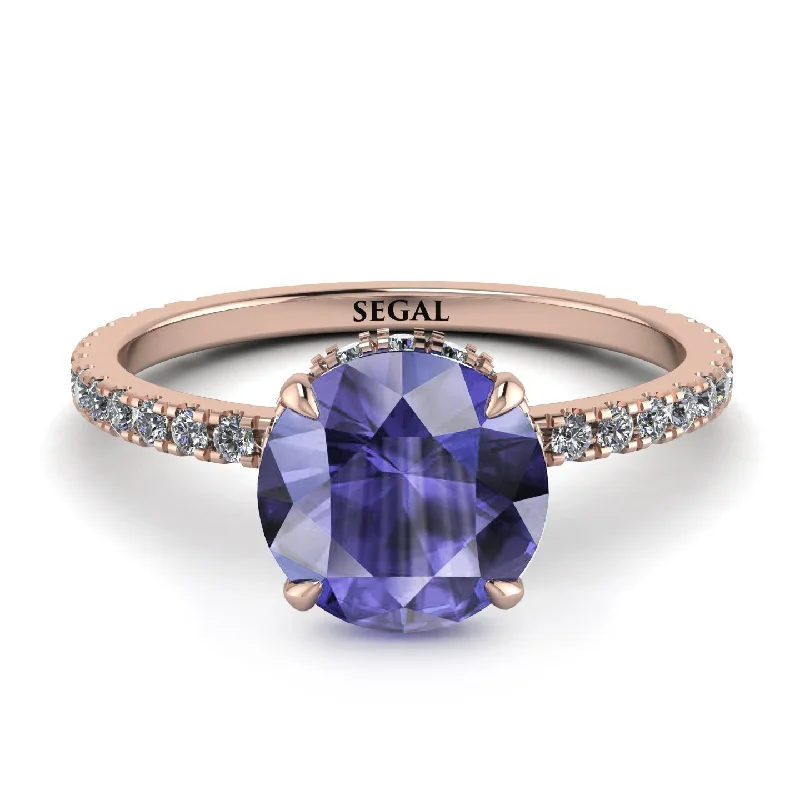 Bold Gemstone Ring for Statement Look-Hidden Diamond Round Tanzanite Cat Claw Engagement Ring - Aurora No. 202