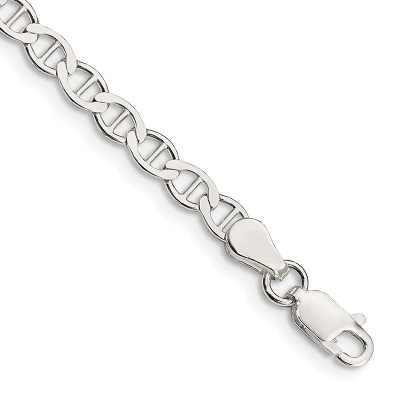 Luxury Diamond Bracelet for Wedding-Sterling Silver 4mm Flat Anchor Chain Bracelet