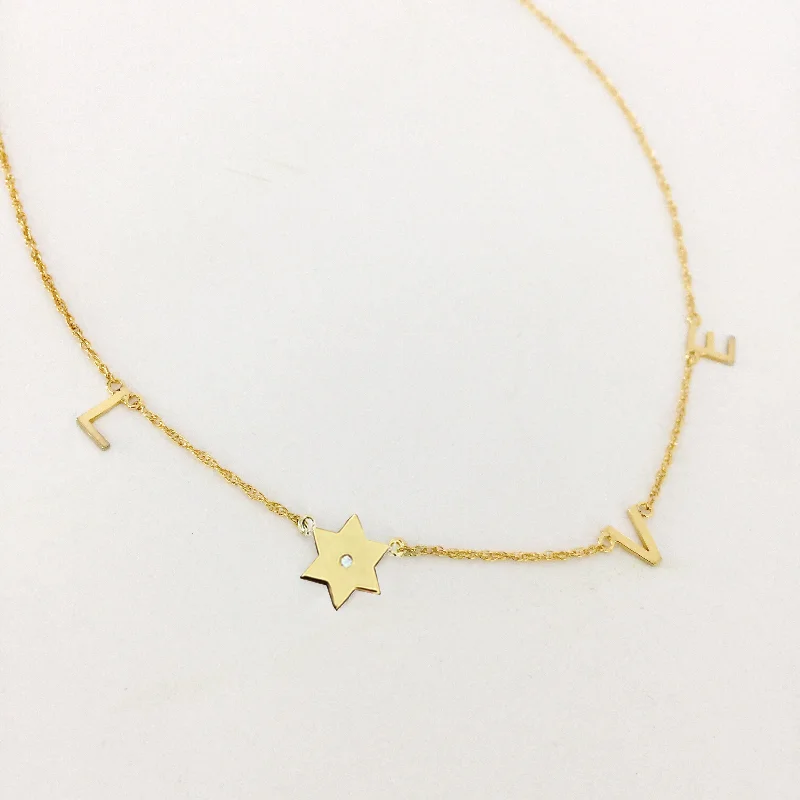 Beautiful Gold Necklace for Special Events-Taly Love and Star of David Diamond Necklace