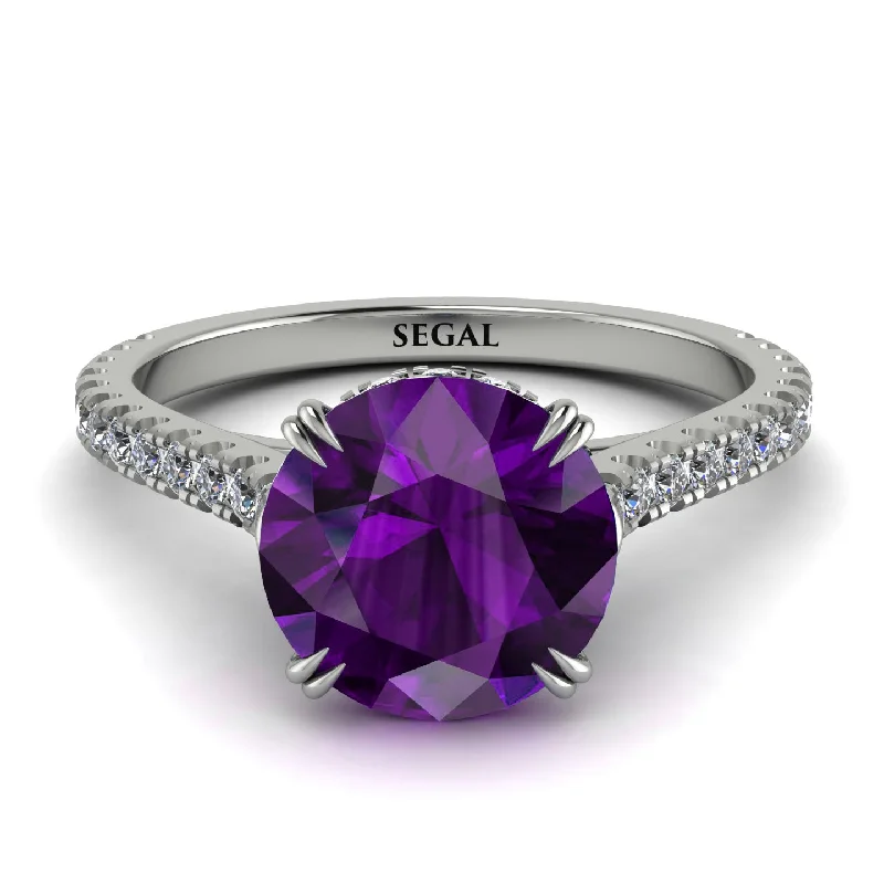 Luxury Sapphire Ring for Anniversary-Hidden Diamond Double Cat Claw Prongs Amethyst Ring - Hazel No. 303