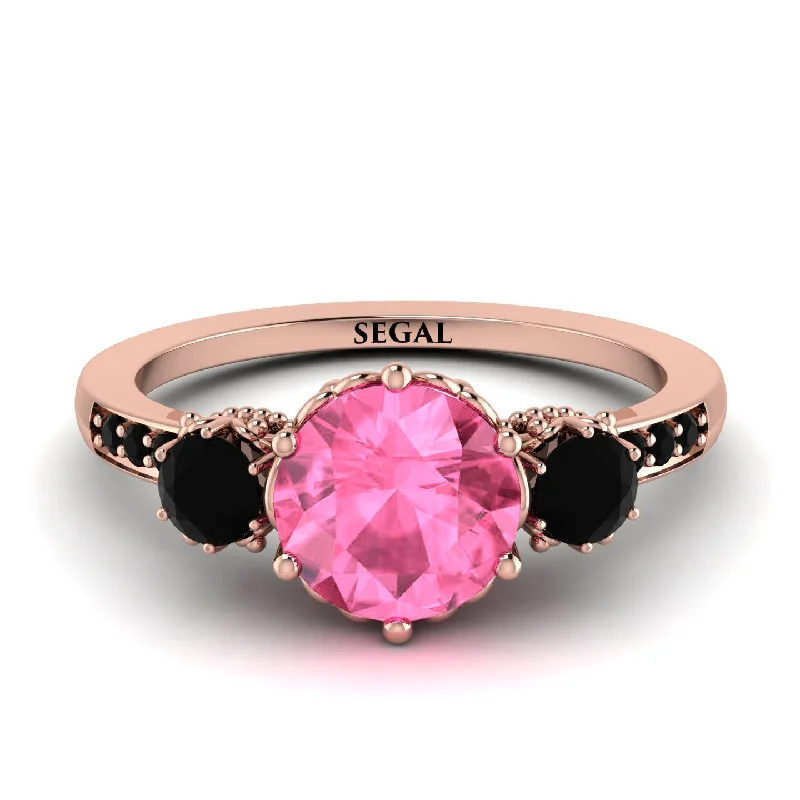 Fashionable Statement Ring for Women-Vintage 3 Stones Pink Moissanite Ring With Micro Pave - Luna No. 808