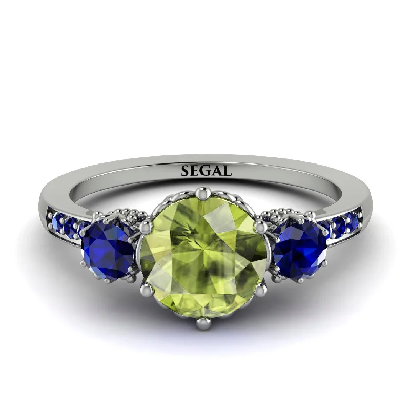 Luxury Ring for Anniversary Gifts-Vintage 3 Stones Peridot Ring With Micro Pave - Luna No. 712