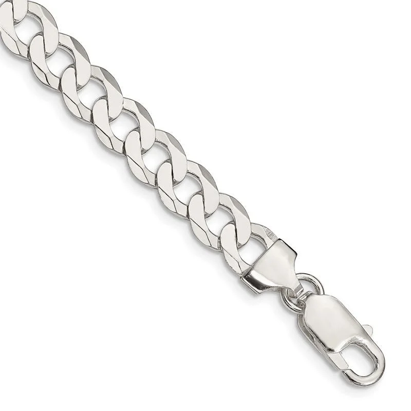 Classic Leather Bracelet for Everyday Wear-Sterling Silver 8mm Flat Curb Chain Bracelet