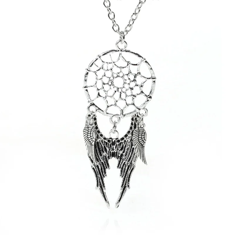 Luxury Chain Necklace for Women-Angel Wing Dreamcatcher Pendant Necklace