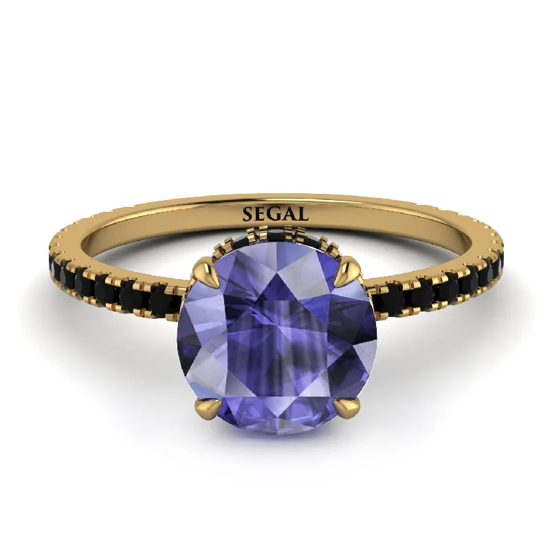 Trendy Gold Ring for Women-Hidden Diamond Round Tanzanite Cat Claw Engagement Ring - Aurora No. 207