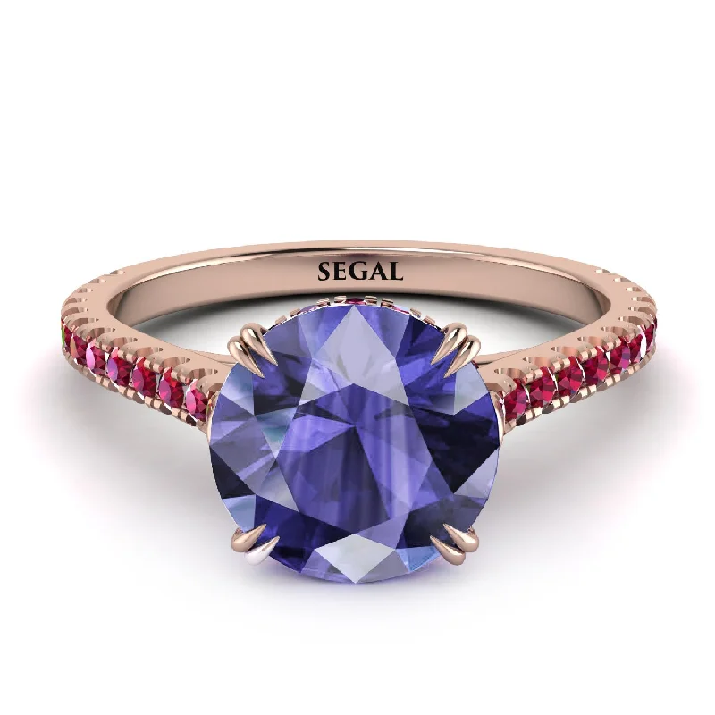 Designer Engagement Ring with Diamonds-Hidden Diamond Double Cat Claw Prongs Tanzanite Ring - Hazel No. 211