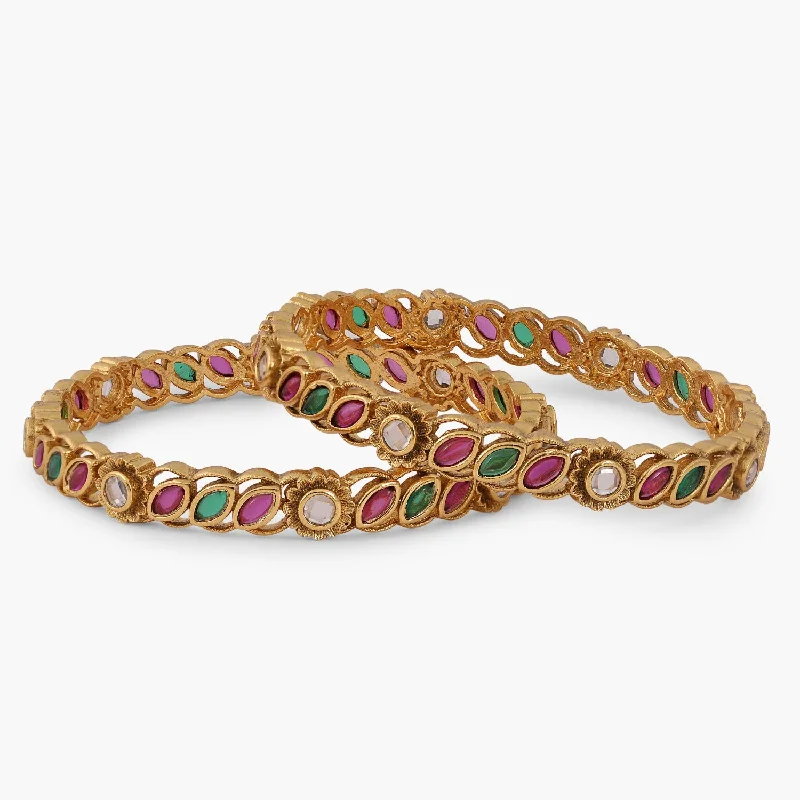 Simple Rose Gold Bangles for Brides-Basudha Antique Multi Stone Bangles