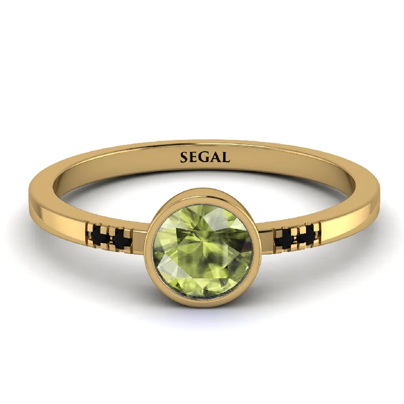 Gold Wedding Ring Set for Women-Bezel Minimalist Peridot Ring - Kinsley No. 704