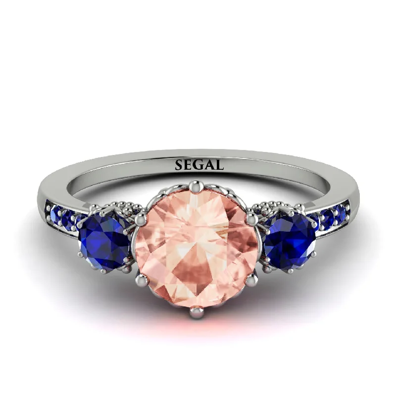 Elegant Diamond Engagement Ring-Vintage 3 Stones Morganite Ring With Micro Pave - Luna No. 912