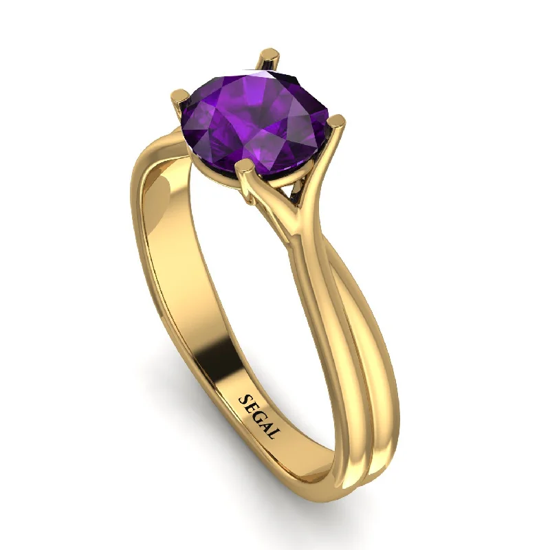 Classic Gold Wedding Ring-Solitaire Twist Shank Amethyst Ring - Eleanor No. 301