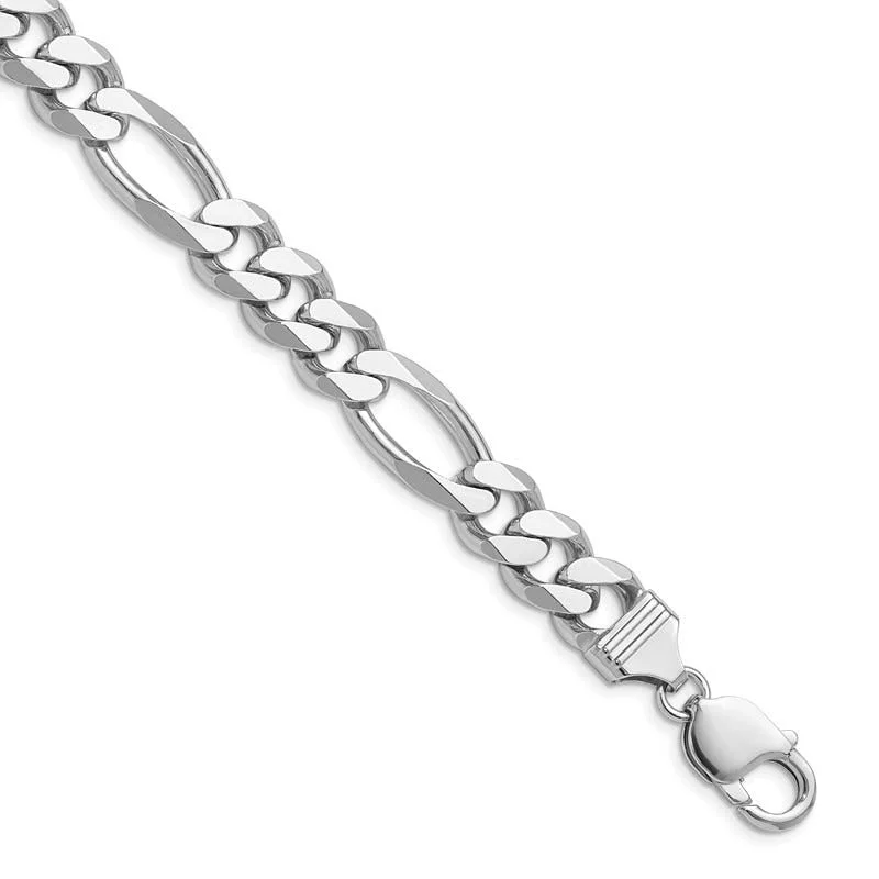 Statement Gemstone Bracelet for Special Events-Sterling Silver Rhodium-plated 10.2mm Figaro Chain Bracelet