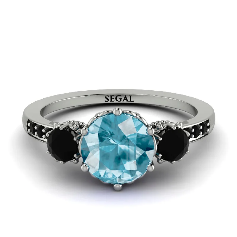 Simple Wedding Ring Set for Couples-Vintage 3 Stones Aquamarine Ring With Micro Pave - Luna No. 409