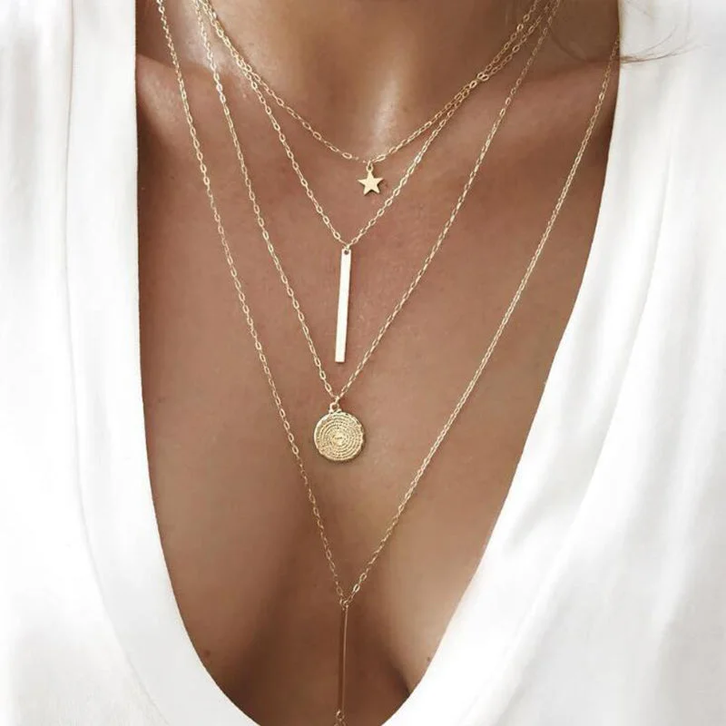 Artistic Necklace for Fashion Lovers-SEXY SPARKLES Multilayer Layered Layer Long Necklaces Chain for Womens Jewelry