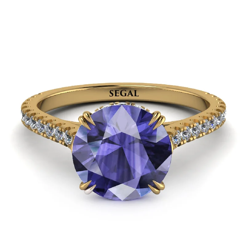 Custom Engagement Ring with Sapphire-Hidden Diamond Double Cat Claw Prongs Tanzanite Ring - Hazel No. 201