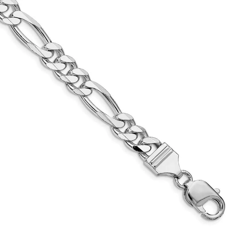 Elegant Chain Bracelet for Formal Events-Sterling Silver Rhodium-plated 7.75mm Figaro Chain Bracelet