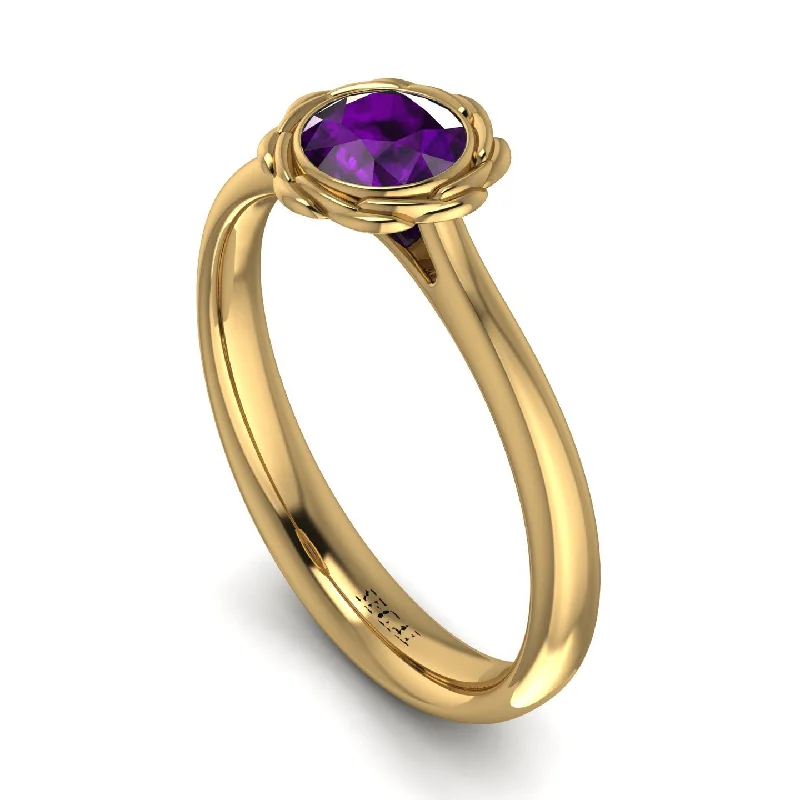 Gold Wedding Band with Diamonds-Solitaire Minimalist Amethyst Ring - Eden No. 301