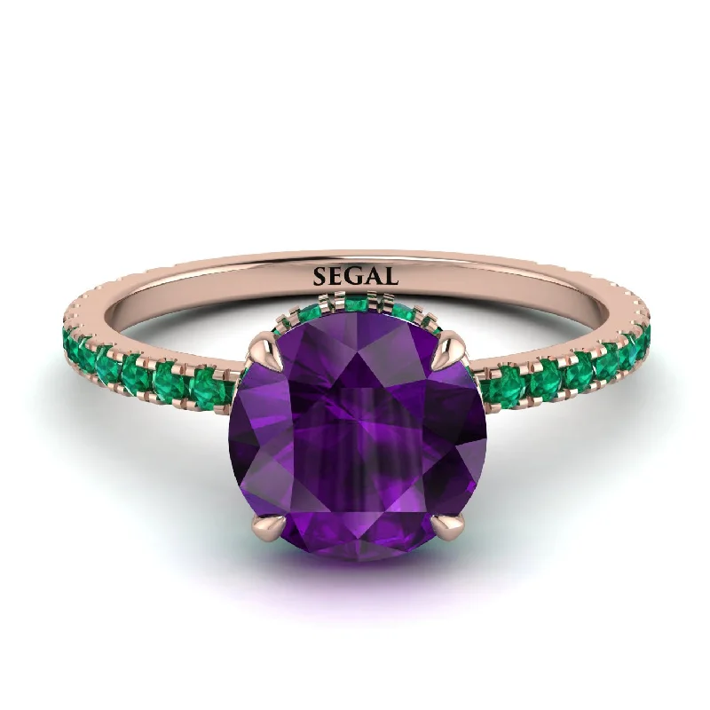 Multi-Gemstone Ring for Fashion Style-Hidden Diamond Round Amethyst Cat Claw Engagement Ring - Aurora No. 305