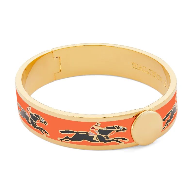 Luxury Gold Bangles for Special Occasions-Race Horse Orange, Black & Gold Bangle