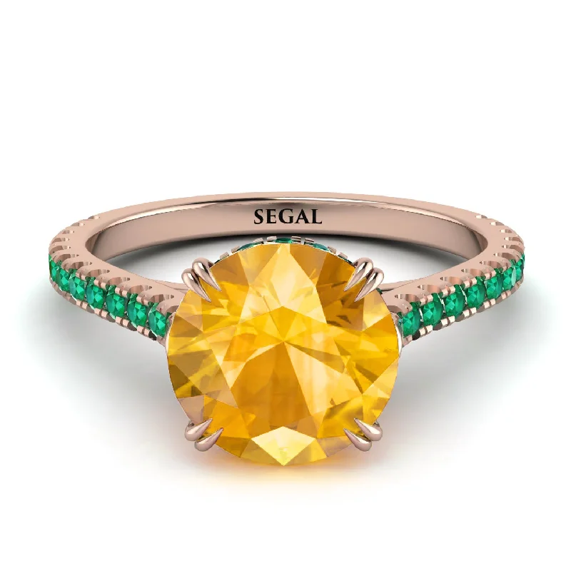 Designer Engagement Ring with Diamonds-Hidden Diamond Double Cat Claw Prongs Yellow Diamond Ring - Hazel No. 1005