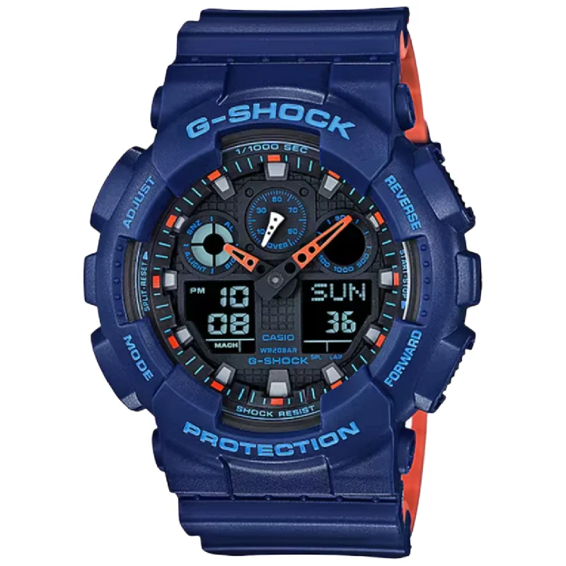 Gold-Plated Watches for Elegant Fashion-G-Shock Analog-Digital in Blue Orange Bicolor