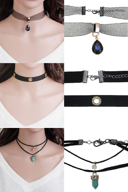 Gold Necklace with Charm for Fashion-Sexy Sparkles Set of 3 Velvet Choker Necklace for Women Girls Gothic Choker Bolo Tie Corset Lace ChokersSexy Sparkles