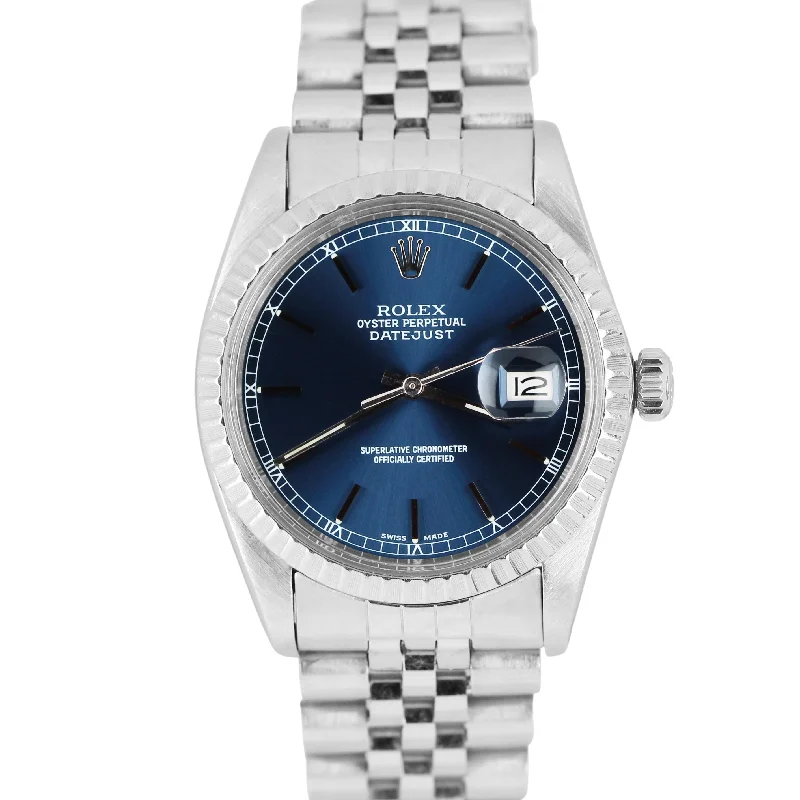 Men's Chronograph Watches for Sports-Vintage Rolex DateJust Stainless Steel Blue Dial 36mm Jubilee 16030 Watch