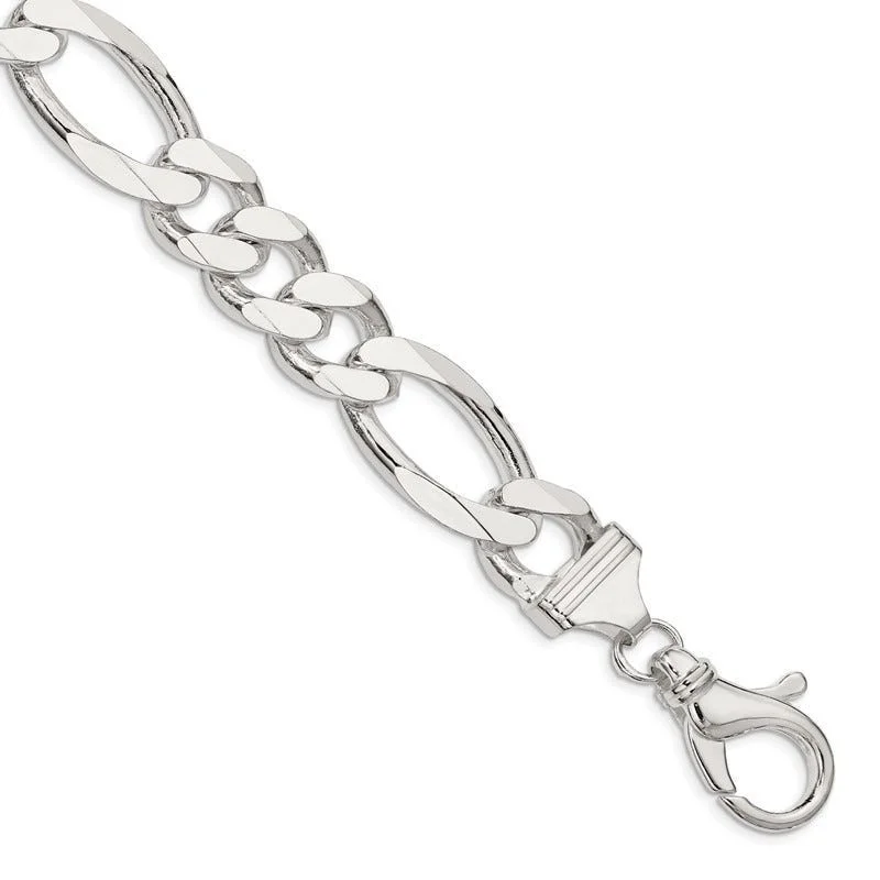 Fashionable Leather Bracelet for Stylish Men-Sterling Silver 15mm Figaro Chain Bracelet