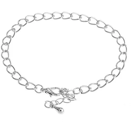 Pearl Necklace for Brides-Silver Tone Lobster Clasp Link Chain Bracelet W/extender Chain 18cm(7 1/8) Long