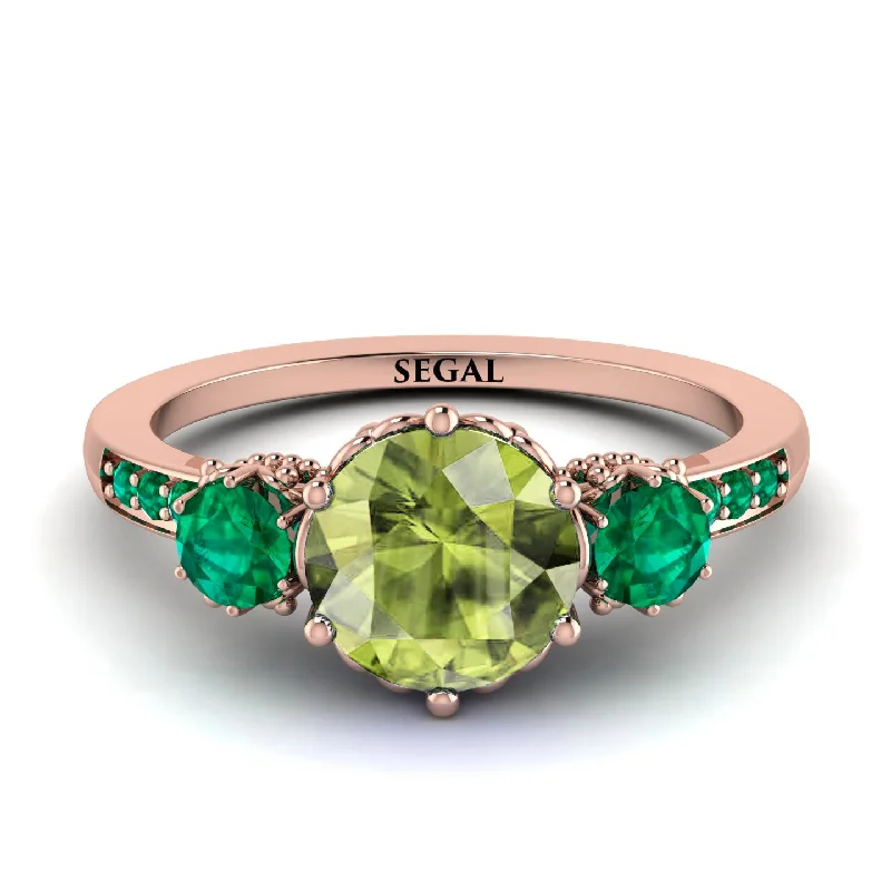 Gold Wedding Band with Diamonds-Vintage 3 Stones Peridot Ring With Micro Pave - Luna No. 705