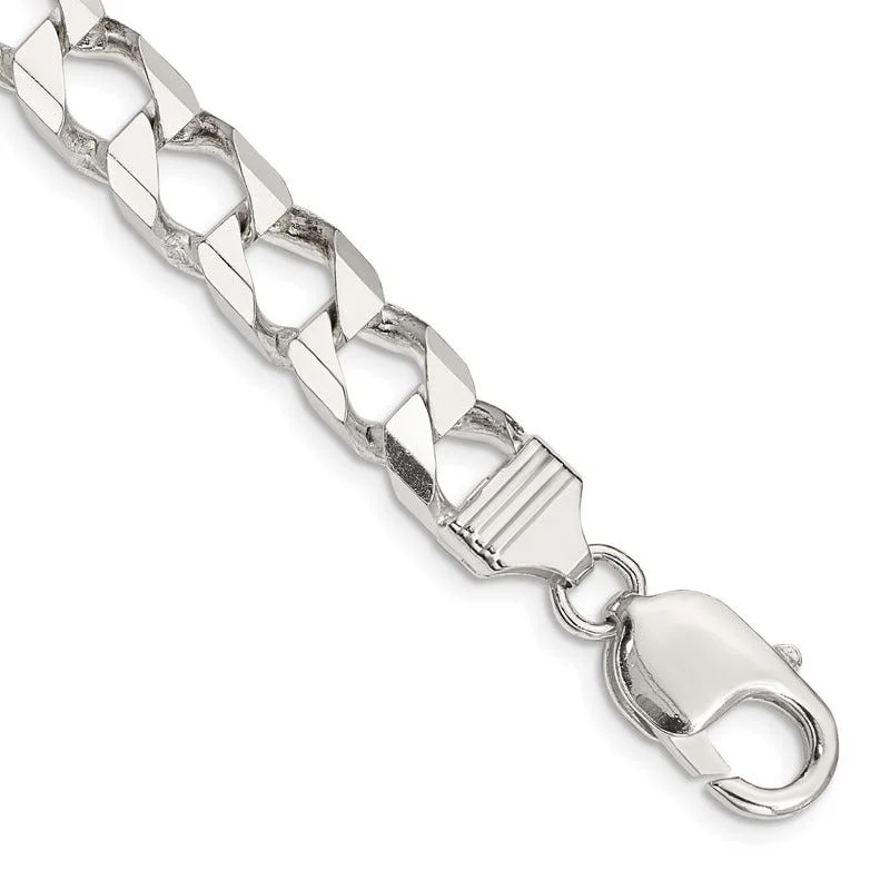 Trendy Charm Bracelets for Young Women-Sterling Silver 8.6mm Flat Open Curb Chain Bracelet