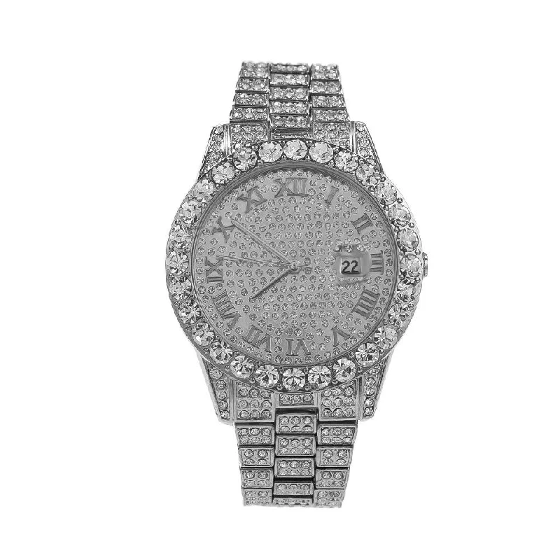 Best Watches for Outdoor Adventures-Big Rocks with Date Iced Out Bling Hip Hop Watch