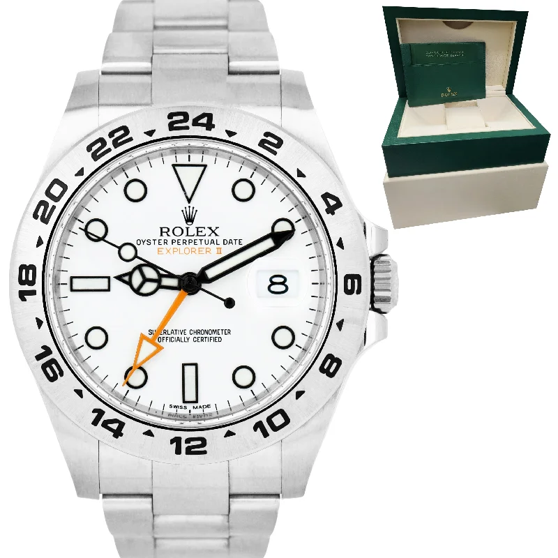 Custom Watches with Engraved Messages-Rolex Explorer II Orange POLAR WHITE GMT Stainless Steel 216570 42mm Watch