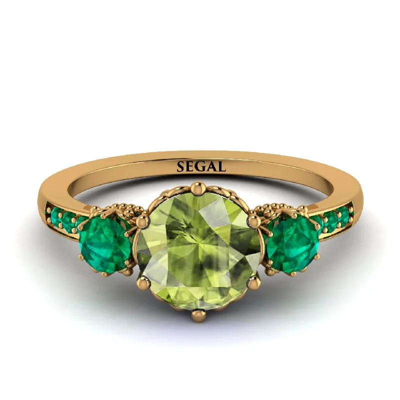 Luxury Diamond Ring for Engagement-Vintage 3 Stones Peridot Ring With Micro Pave - Luna No. 704