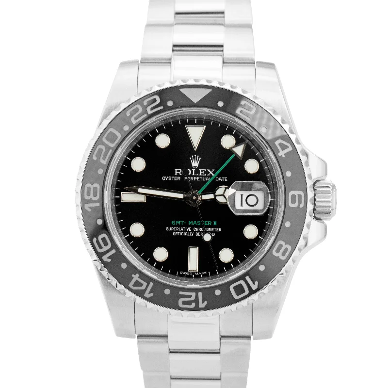 Sports Watches with Compass for Hiking-MINT Rolex GMT-Master II Black 40mm Ceramic Stainless Steel Date Watch 116710