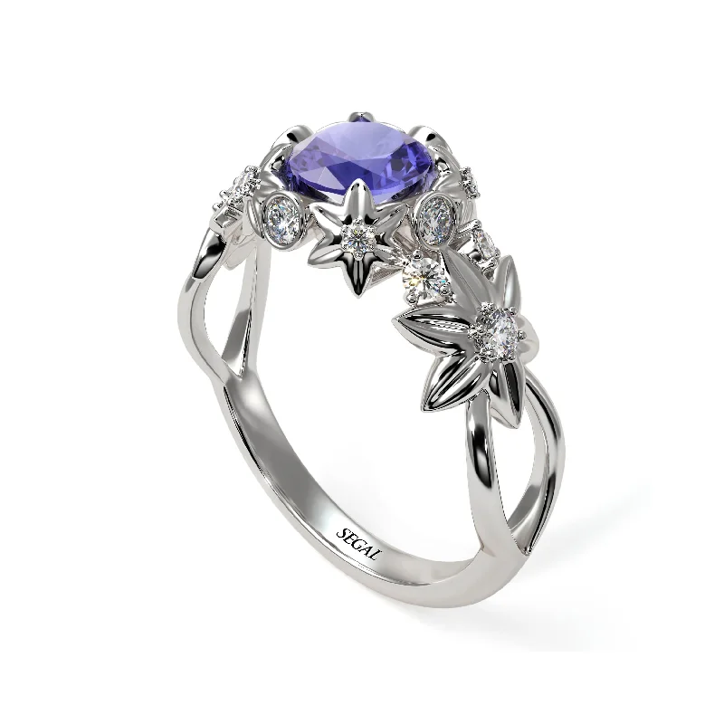 Classic Men’s Wedding Ring with Engraving-Flowers And Branches Tanzanite Ring - Katherine no. 203