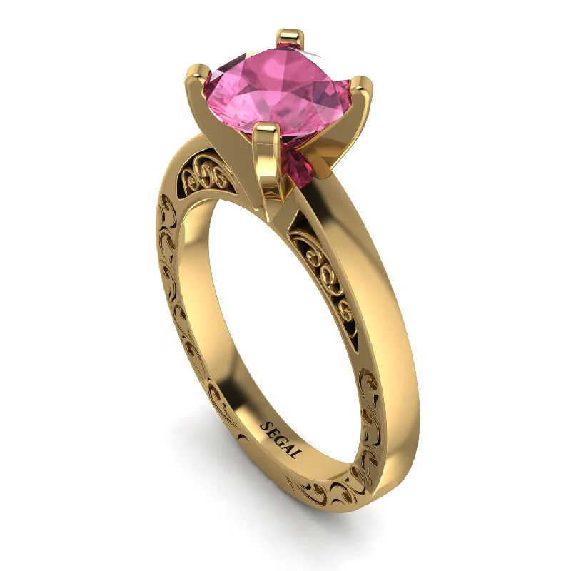 Large Gemstone Ring for Evening Wear-Vintage Solitaire Pink Moissanite Ring - Vera No. 801