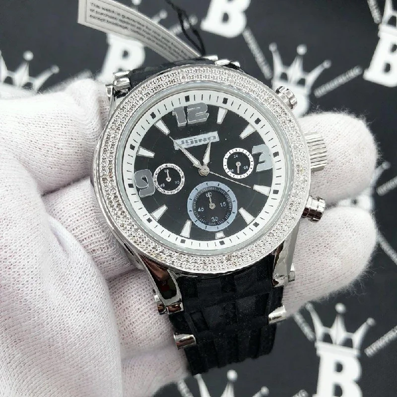 High-End Watches for Corporate Gifting-Chronograph Rubber Band .25 Carat Diamond Hip Hop Watch JoJino