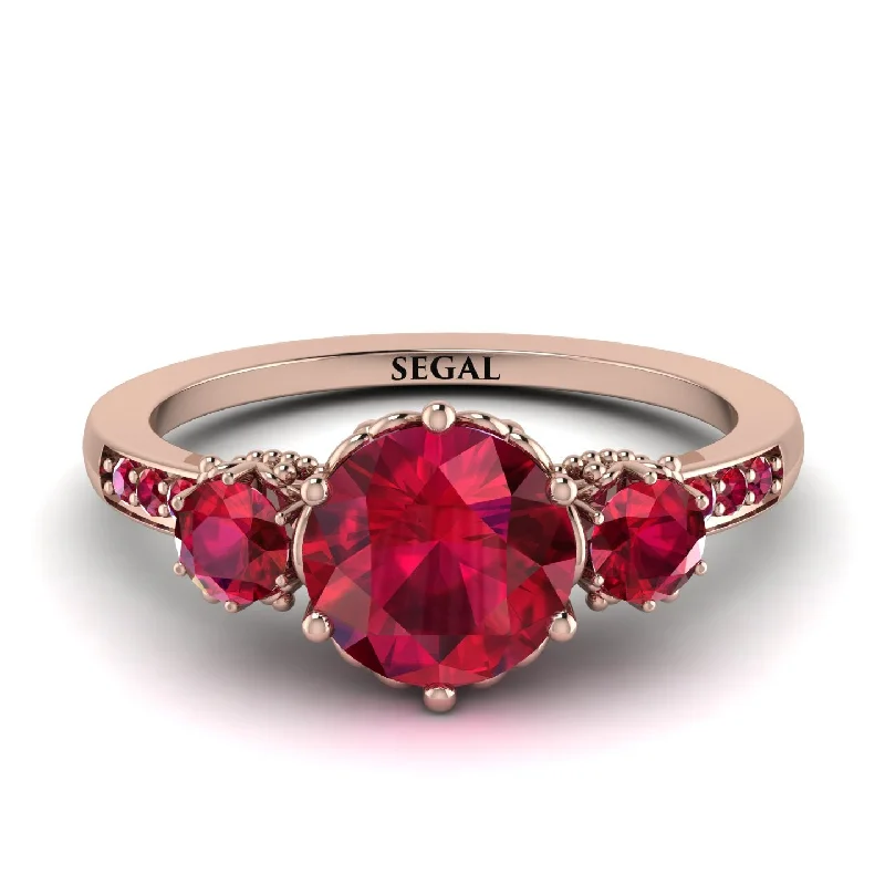 Simple Engagement Ring for Elegant Look-Vintage 3 Stones Ruby Ring With Micro Pave - Luna No. 71