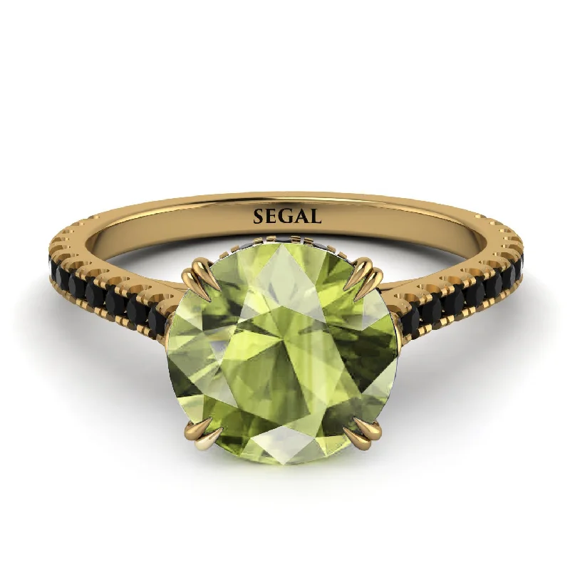 Colored Gemstone Ring for Fashion-Hidden Diamond Double Cat Claw Prongs Peridot Ring - Hazel No. 707