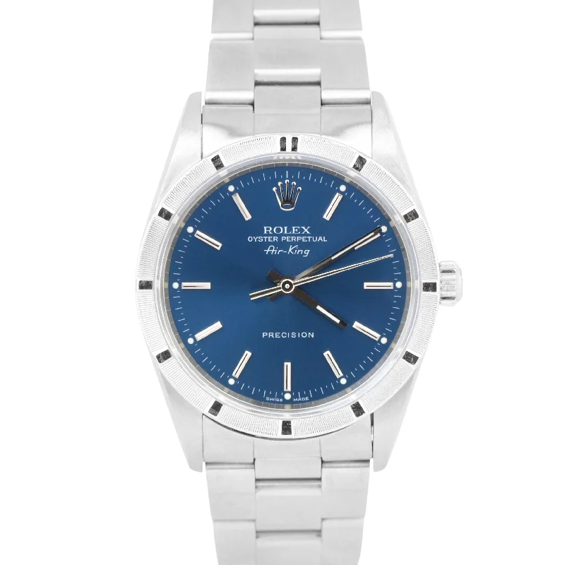 High-End Watches for Investment Pieces-Rolex Oyster Perpetual Air-King Blue 14010M Stainless Steel NO-HOLES 34mm Watch