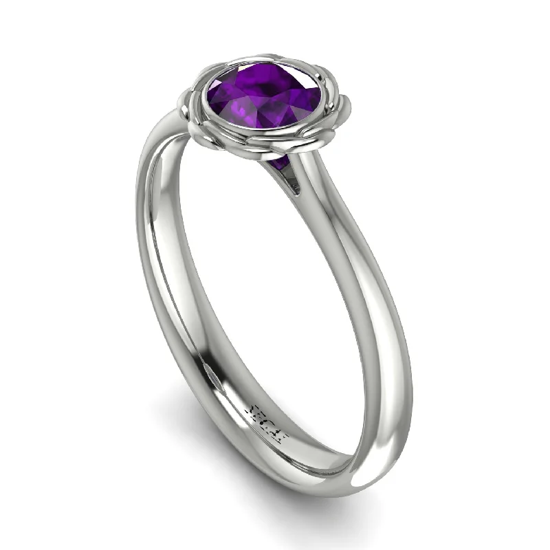 Silver Wedding Ring for Couples-Solitaire Minimalist Amethyst Ring - Eden No. 303